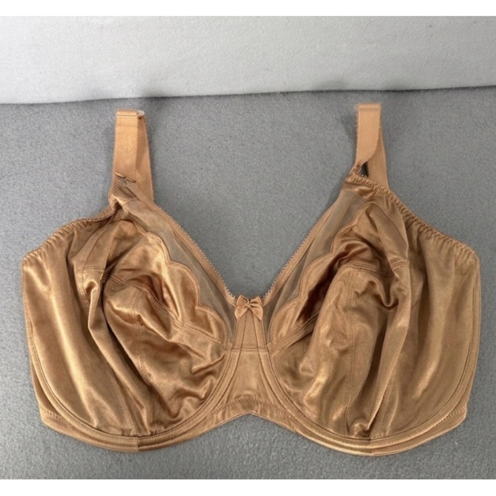 Elomi Rita Bra Size 34JJ Brown Satin Unlined J Hook Banded Side Support EL8011